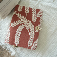 Carnet de notes brodé A5 A6, rouge rouille, couverture en tissu orge, journal à couverture souple, feuilles mobiles ou reliure fil