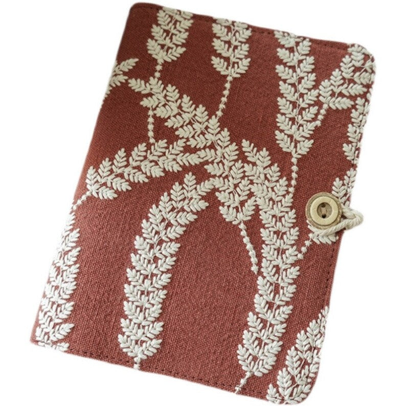 Carnet de notes brodé A5 A6, rouge rouille, couverture en tissu orge, journal à couverture souple, feuilles mobiles ou reliure fil