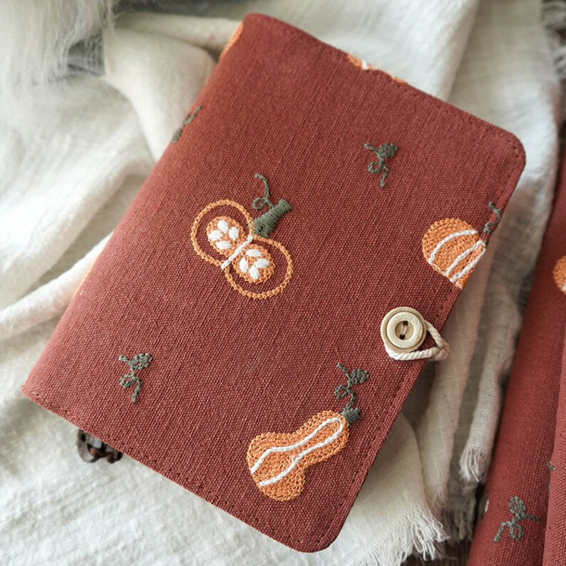 Embroidered Pumpkin Fabric Notebook Journal A5 A6 Loose-leaf Thread-bound Lined Grid Blank Pages Vintage