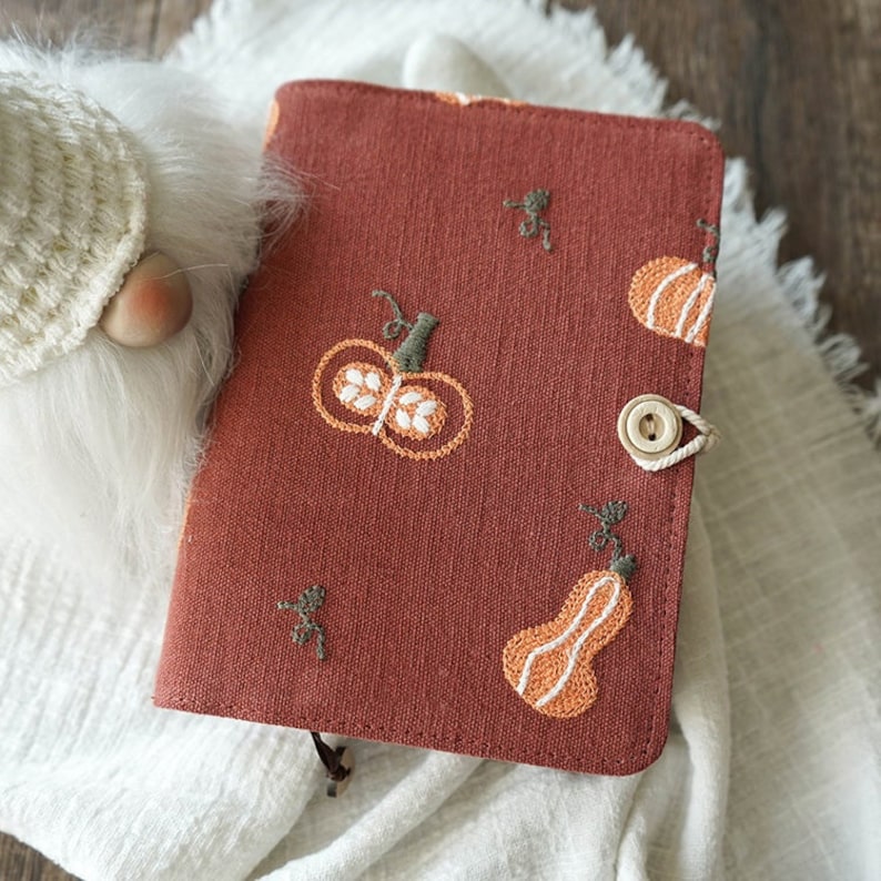 Embroidered Pumpkin Fabric Notebook Journal A5 A6 Loose-leaf Thread-bound Lined Grid Blank Pages Vintage