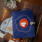 Cahier brodé à feuilles mobiles en velours A7 bleu – Journal ligné, grille, vierge, Cornell – Pages rechargeables – Voyage, fait à la main
