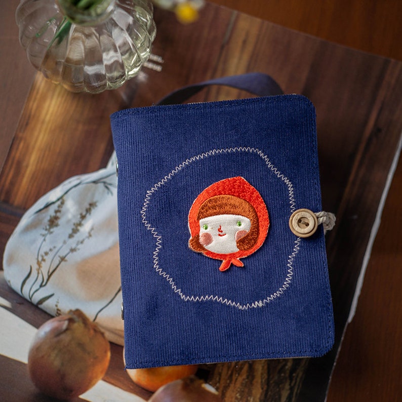 Cahier brodé à feuilles mobiles en velours A7 bleu – Journal ligné, grille, vierge, Cornell – Pages rechargeables – Voyage, fait à la main