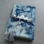 Carnet en coton brodé montagne A5 A6 avec feuilles mobiles tie-dye plantes jaquette de livre Hobo blanc quadrillé