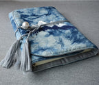 Carnet en coton brodé montagne A5 A6 avec feuilles mobiles tie-dye plantes jaquette de livre Hobo blanc quadrillé