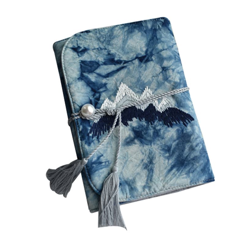 Carnet en coton brodé montagne A5 A6 avec feuilles mobiles tie-dye plantes jaquette de livre Hobo blanc quadrillé
