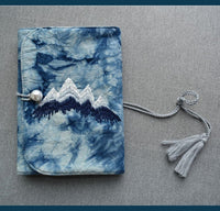 Carnet en coton brodé montagne A5 A6 avec feuilles mobiles tie-dye plantes jaquette de livre Hobo blanc quadrillé