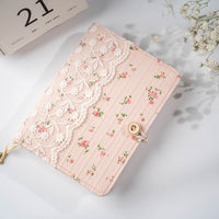 Pink Flower Lace Fabric Journal Notebook A5 A6 Lined Blank Grid Dotted Pages Handmade Travel Diary