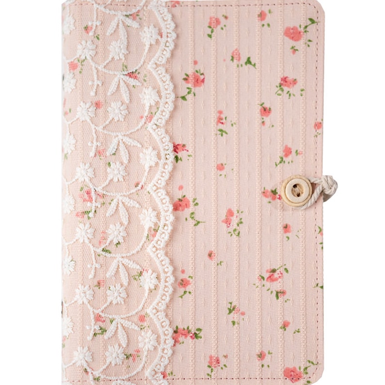 Pink Flower Lace Fabric Journal Notebook A5 A6 Lined Blank Grid Dotted Pages Handmade Travel Diary