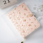 Pink Flower Lace Fabric Journal Notebook A5 A6 Lined Blank Grid Dotted Pages Handmade Travel Diary