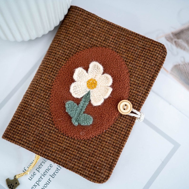 Carnet de notes en tissu patchwork laine A6 A5 velours côtelé fleurs feuilles mobiles relié fil doublure pointillés