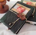 Carnet patchwork en tissu tricoté vert foncé, couverture en laine Vantage A5/A6, pochette rechargeable