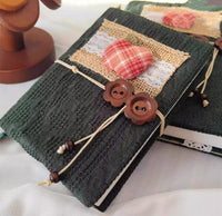 Carnet patchwork en tissu tricoté vert foncé, couverture en laine Vantage A5/A6, pochette rechargeable