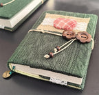 Carnet patchwork en tissu tricoté vert foncé, couverture en laine Vantage A5/A6, pochette rechargeable
