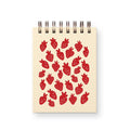Carnet de notes motif fraise 3x4 pouces, reliure spirale métallique, pages blanches non lignées, 65 pages