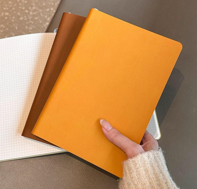 Carnet A5 Couverture PU Souple 176 Pages Papier Crème 100g/m² Vierge/Ligné/Quadrillé Journal Bloc-Notes