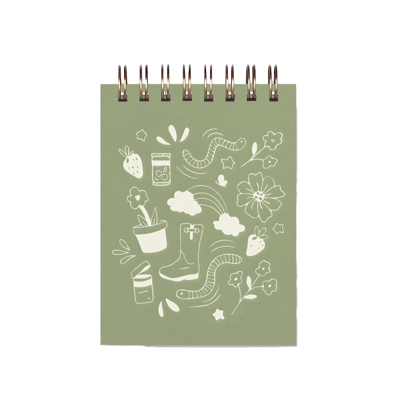Mini carnet de notes Garden Doodle - Carnet de notes, revue, cahier de poche, reliure spirale, pages blanches