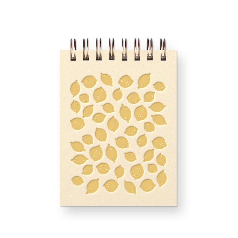 Mini carnet de notes motif citron, cahier de poche reliure spirale, pages blanches 3x4 pouces