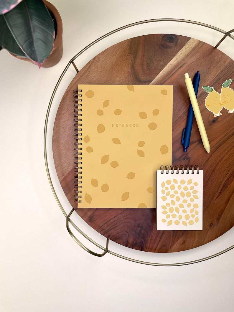 Mini carnet de notes motif citron, cahier de poche reliure spirale, pages blanches 3x4 pouces