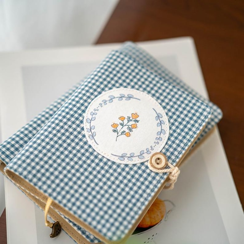 A6 A5 Blue Plaid Fabric Notebook Journal Refillable Loose-Leaf Thread-Bound 11 Styles