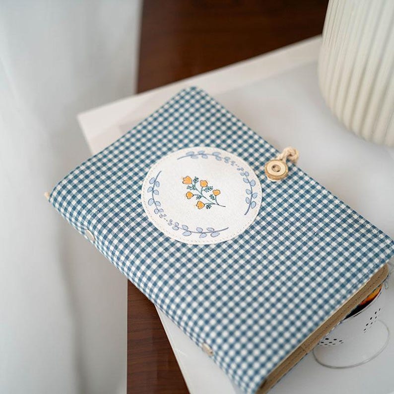 A6 A5 Blue Plaid Fabric Notebook Journal Refillable Loose-Leaf Thread-Bound 11 Styles
