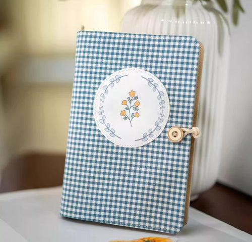 A6 A5 Blue Plaid Fabric Notebook Journal Refillable Loose-Leaf Thread-Bound 11 Styles