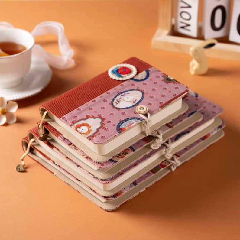 Corduroy Patchwork Journal Embroidered Flower Notebook A6 A5 Bunny Fabric Notepad Refillable Traveler's Notebook