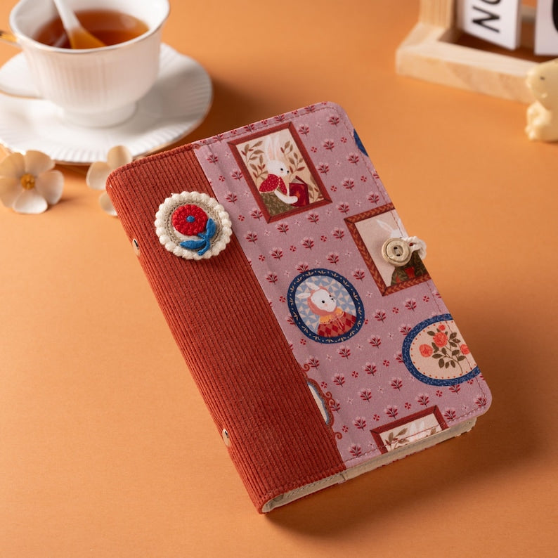Corduroy Patchwork Journal Embroidered Flower Notebook A6 A5 Bunny Fabric Notepad Refillable Traveler's Notebook