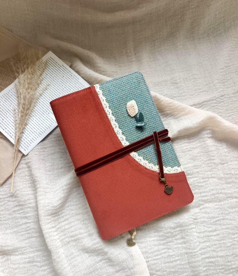 Carnet de notes brodé patchwork A6 A5 en velours côtelé à fleurs, bloc-notes fait main rechargeable
