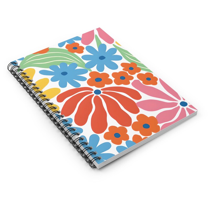 Cahier à spirale floral rétro coloré | Journal ligné 118 pages 6x20 cm