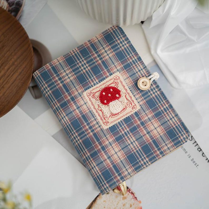 Plaid Patchwork Refillable Fabric Journal, Embroidered Notebook Cloth-Covered Diary Travel Planner Scheduler, A5 A6