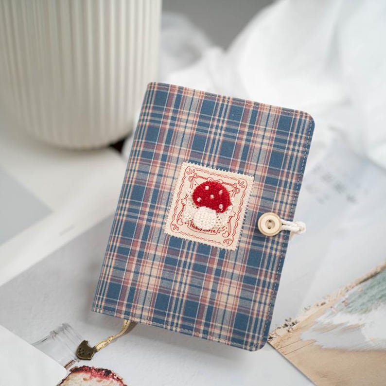 Plaid Patchwork Refillable Fabric Journal, Embroidered Notebook Cloth-Covered Diary Travel Planner Scheduler, A5 A6