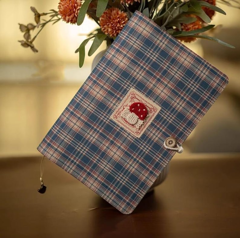 Plaid Patchwork Refillable Fabric Journal, Embroidered Notebook Cloth-Covered Diary Travel Planner Scheduler, A5 A6