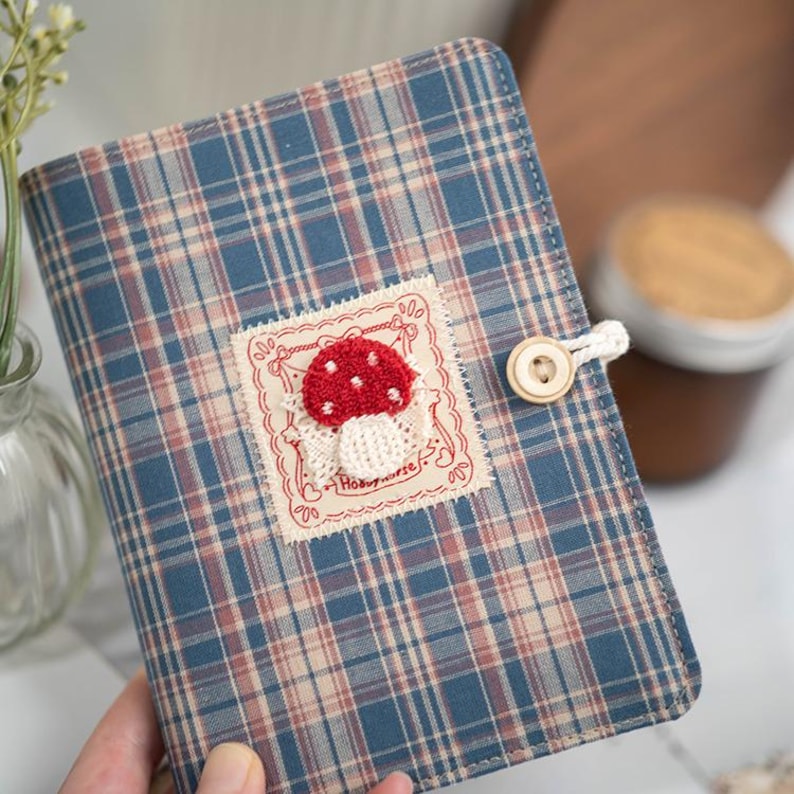 Plaid Patchwork Refillable Fabric Journal, Embroidered Notebook Cloth-Covered Diary Travel Planner Scheduler, A5 A6