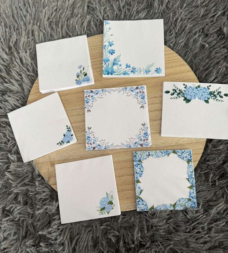 Post-it Fleurs Bleues 40 Feuilles - Notes Autocollantes Personnalisables