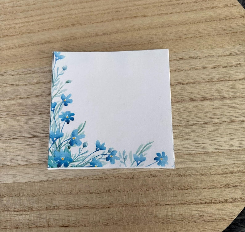 Post-it Fleurs Bleues 40 Feuilles - Notes Autocollantes Personnalisables
