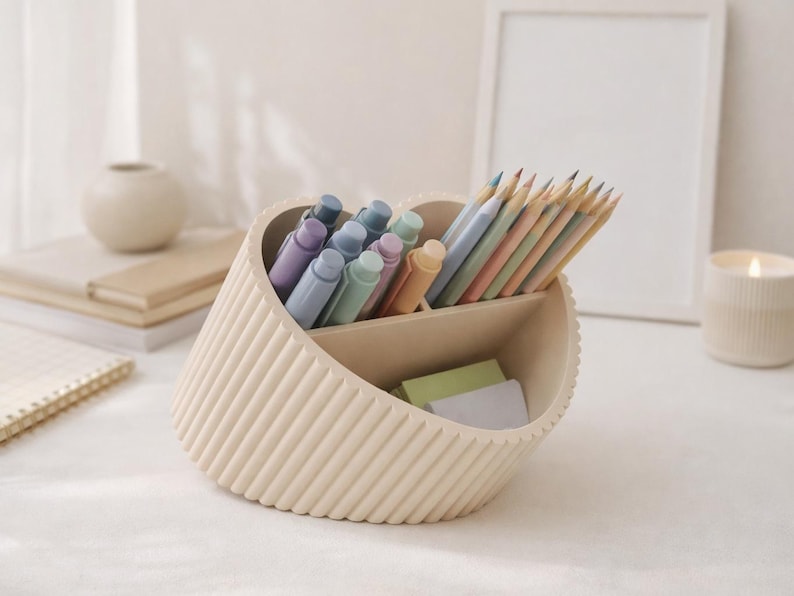 Porte-stylo en forme de cœur | Organisateur de bureau minimaliste pour stylos et fournitures | Déco bureau | Impression 3D