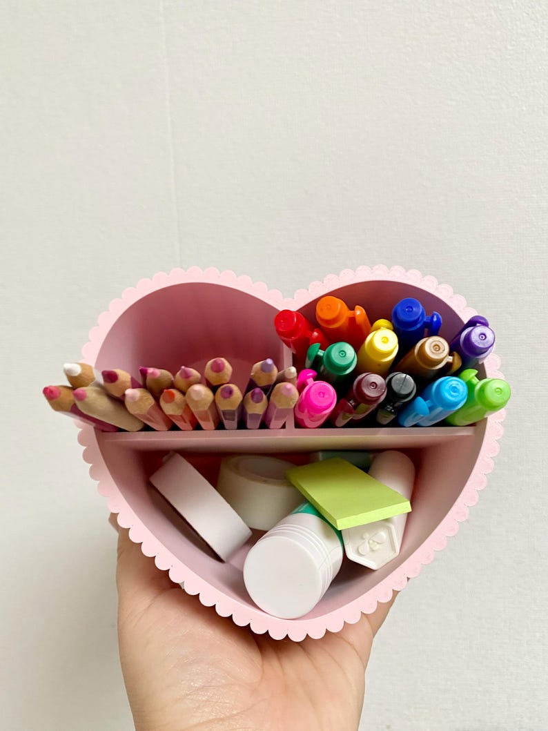 Porte-stylo en forme de cœur | Organisateur de bureau minimaliste pour stylos et fournitures | Déco bureau | Impression 3D