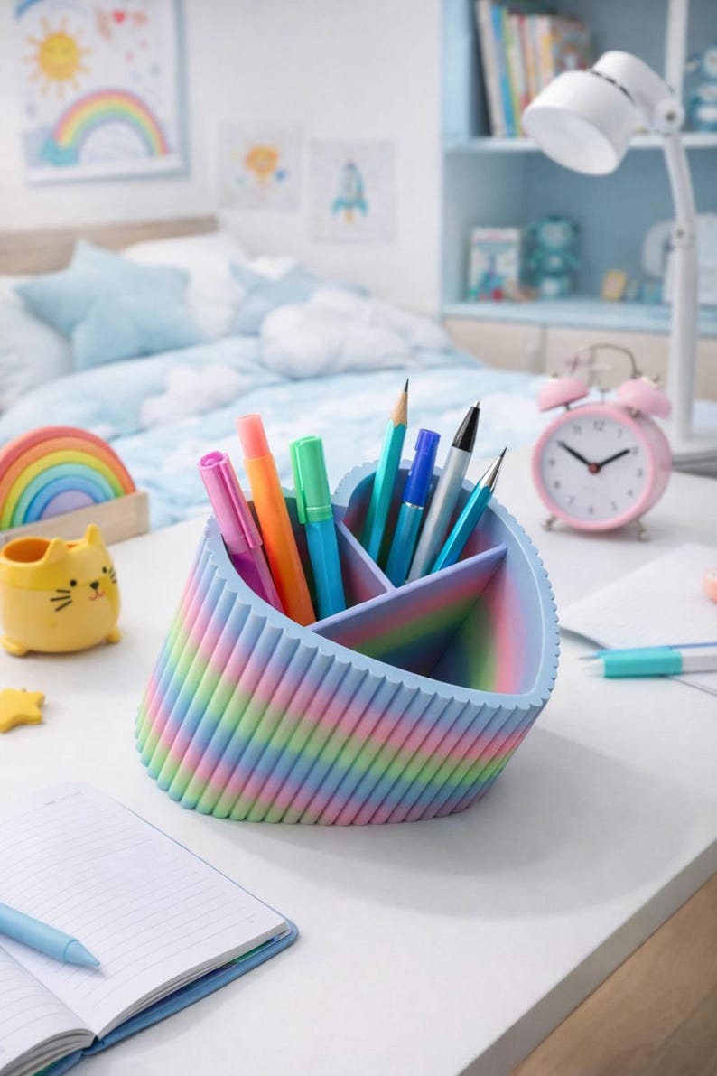 Porte-stylo en forme de cœur | Organisateur de bureau minimaliste pour stylos et fournitures | Déco bureau | Impression 3D