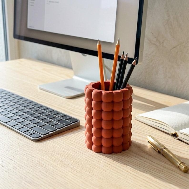 Porte-stylo à bulles terre cuite, imprimé 3D, organisateur de bureau moderne, finition mate, 14 couleurs