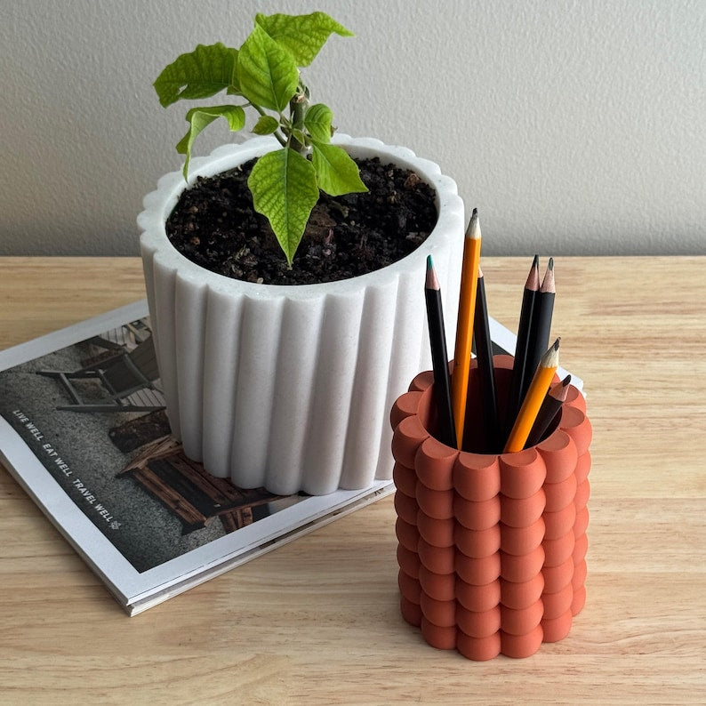 Porte-stylo à bulles terre cuite, imprimé 3D, organisateur de bureau moderne, finition mate, 14 couleurs