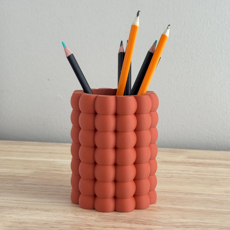 Porte-stylo à bulles terre cuite, imprimé 3D, organisateur de bureau moderne, finition mate, 14 couleurs