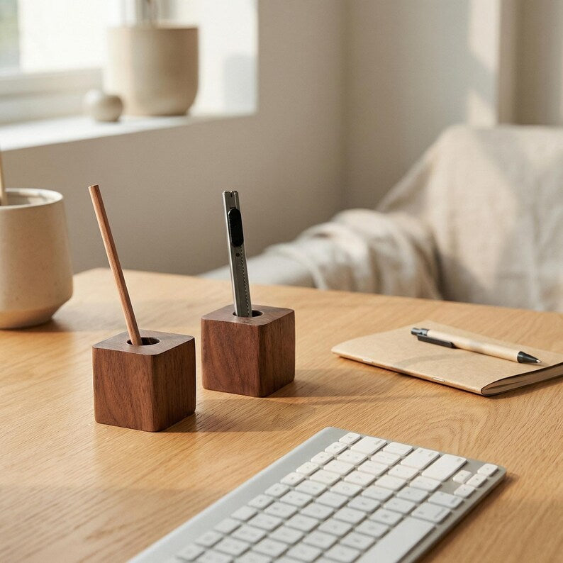 Porte-stylo en bois - Organiseur de bureau minimaliste pour fournitures de bureau, rangement de papeterie