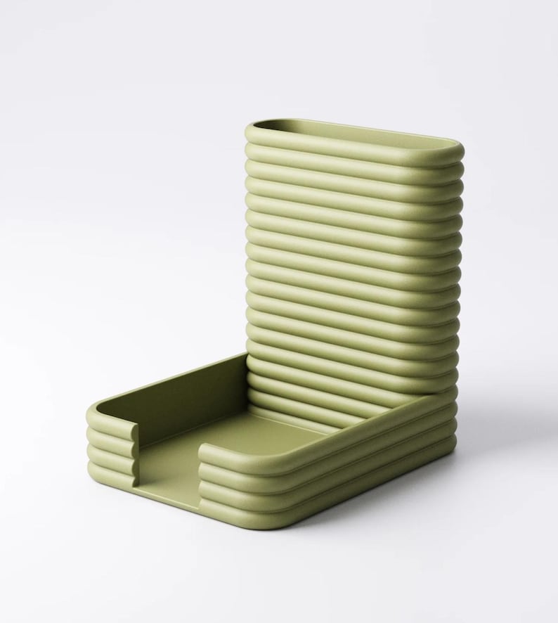 Porte-stylo et porte-notes Post-it, organiseur de bureau moderne, design minimaliste côtelé, bleu