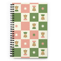 Carnet de notes rétro - Tulipe scandinave en damier vert mousse et rose mastic
