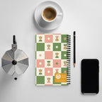 Carnet de notes rétro - Tulipe scandinave en damier vert mousse et rose mastic
