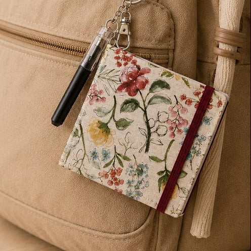 Bloc-notes porte-clés floral aquarelle 3,5 po fait main avec stylo