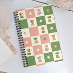 Carnet de notes rétro - Tulipe scandinave en damier vert mousse et rose mastic