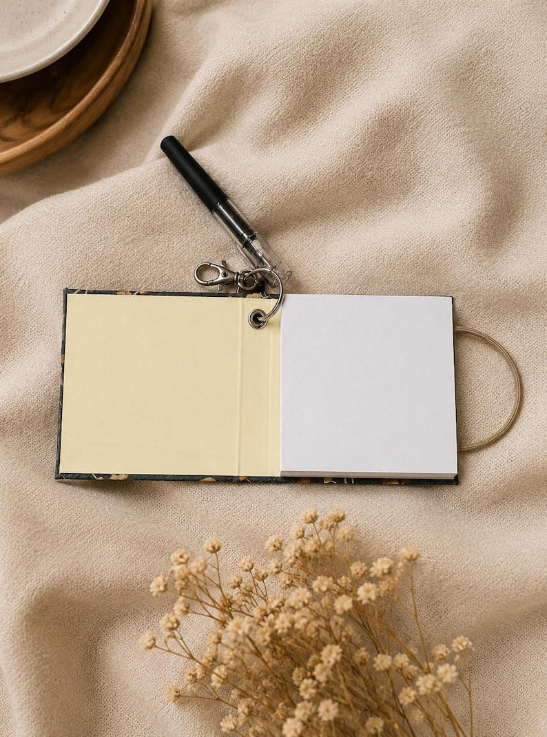 Carnet de notes porte-clés champignon vert foncé 3,5 x 3,5 pouces