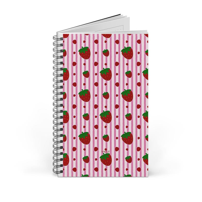 Carnet à spirale fraise, 160 pages lignées 90 g/m², couverture semi-brillante, reliure spirale