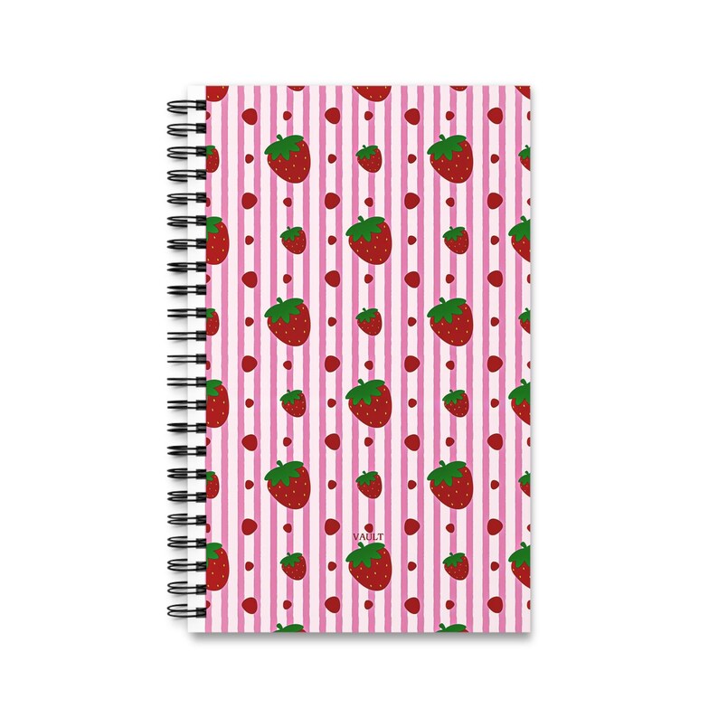 Carnet à spirale fraise, 160 pages lignées 90 g/m², couverture semi-brillante, reliure spirale
